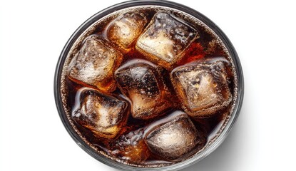 Top-down view of a glass of cola with ice (3)