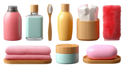 Essentials of a Daily Routine: A curated collection of hygiene products, meticulously arranged and showcasing essential items for everyday care. 