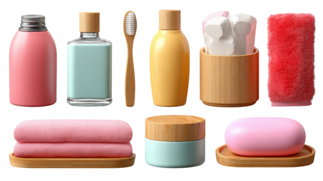 Essentials of a Daily Routine: A curated collection of hygiene products, meticulously arranged and showcasing essential items for everyday care. 