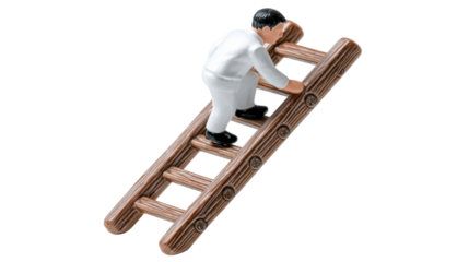 Climbing to New Heights: A figure ascends a wooden ladder, symbolizing ambition, progress, and the pursuit of goals.