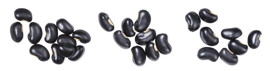 Black beans. Isolated on white background. Top view.	
