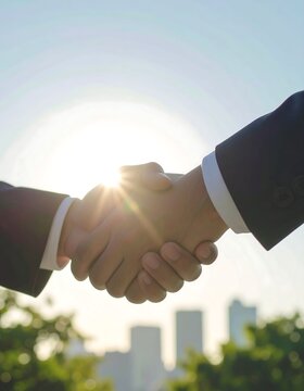 Business handshake in sunlight