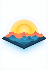 Minimalist Sunset Landscape – Abstract Geometric Mountains and Vibrant Sunrise Vector Illustration