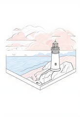 Lighthouse Vector Illustration – Minimal Coastal Landscape with Ocean and Clouds