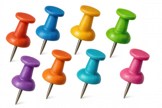Colorful push pins spread across clear surface, highlighting organizational tools for professional and creative workspace design