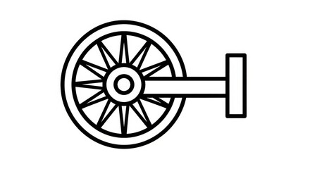 Obraz premium Simple line drawing of a wagon wheel and axle.