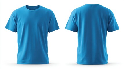 Blank T-Shirt color blue template front and back view. blank t-shirt template. Blank tshirt set, for your mockup design to be printed, isolated on a white .