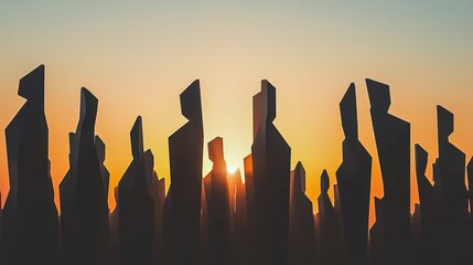 sharp outline skyline of angular silhouettes with strong shadow contrast
