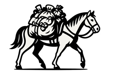 Illustration of a hardworking donkey carrying a heavy load, a vector drawing of a donkey with cargo