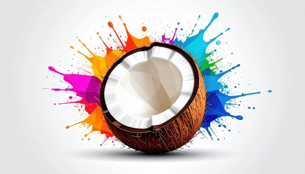 Halved Coconut with Colorful Paint Splatters
