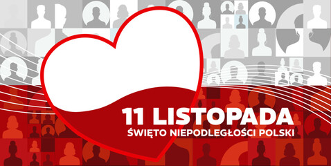 Święto Niepodległości Polski – 11 listopada, patriotyczny baner z flagami © KR Studio
