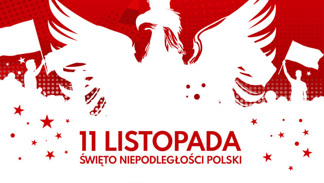 Święto Niepodległości Polski &ndash; 11 listopada, patriotyczny baner z flagami