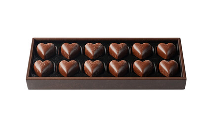 • A set of heart-shaped Valentine’s Day chocolates in a box, isolated on white background in HD 