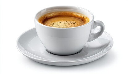 Fototapeta premium White ceramic coffee cup filled with espresso