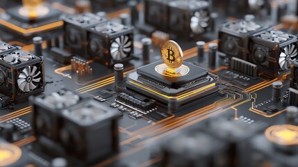 Crypto mining farm symbolizing decentralized economy.