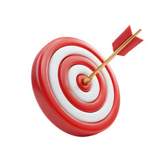 Red and white archery target with arrow isolated on transparent background