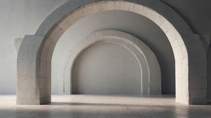 Fototapeta premium Serene Interior with Elegantly Curved Stone Archways and Minimalist Design