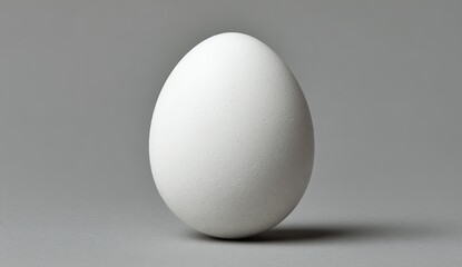 Single, white egg against a neutral gray background