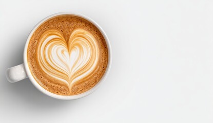 Heart latte art in white mug