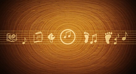 Melody of life symbols on wooden background, artistic concept for growth and journey,Generated Image