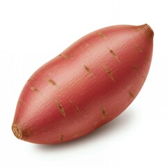 Fresh organic sweet potato with vibrant pink-red skin isolated on white background for healthy cooking recipes
