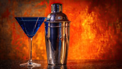 Vibrant blue martini cocktail shaker