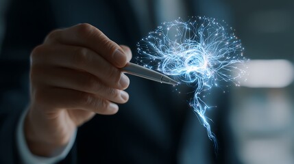 Executive holding stylus to manipulate neural network hologram