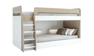 Bunk bed setup for kids cozy bedroom furniture design modern environment top-down view space-saving concept