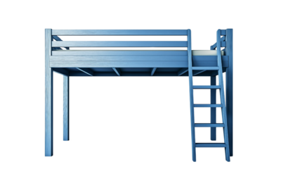 Elevated loft bed design modern bedroom furniture indoor space side view space-saving concept