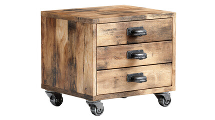 3 drawer wood office storage cabinet with wheels isolated on white