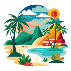 Obraz premium Abstract tropical beach scene with clean white background