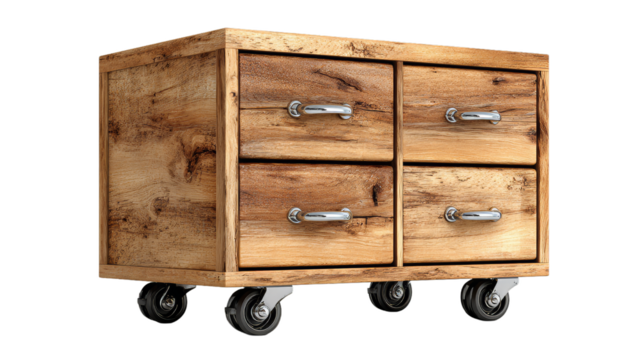 3 drawer wood office storage cabinet with wheels isolated on white