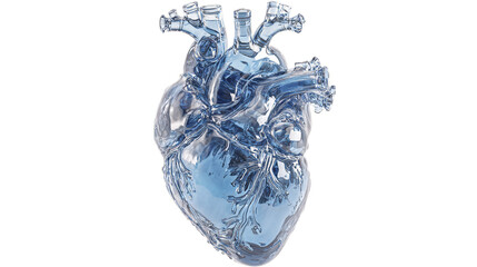 A crystal clear blue heart amazing 3d render of anatomy on white background