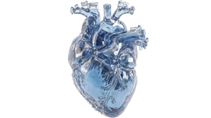 A crystal clear blue heart amazing 3d render of anatomy on white background