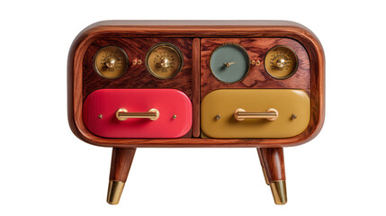 A photo of a retroinspired side table on white background