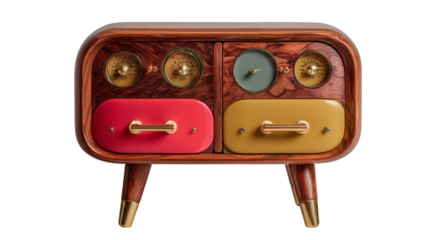 A photo of a retroinspired side table on white background