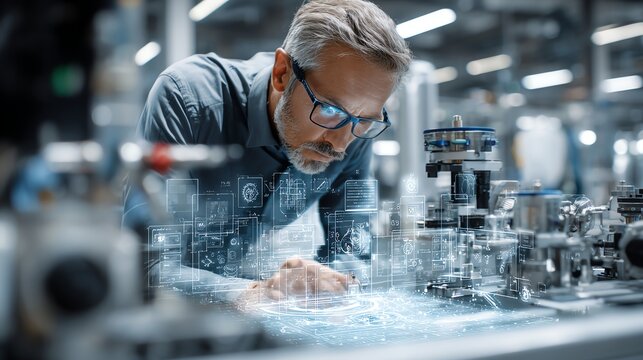 Industrial businessperson supervising AI-driven process controls