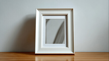 An isolated small size, white color desk photo frame without picture in it. on white background