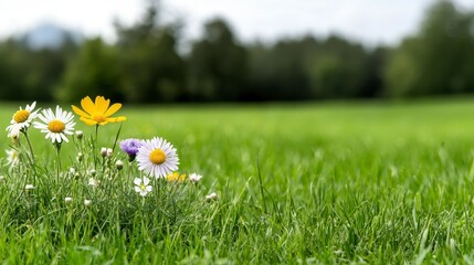 vibrant meadow filled with colorful wildflowers and. Vivid field brimming with chromatic blooms and flourishing flora a natural vista for background springtime botanical theme