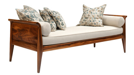3176, 1649523138, 1649523136, 1649523109 - Original name(s): Elegant modern daybed with wooden frame and soft cushions on white background