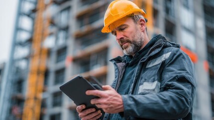 Civil Engineer Using Tablet to Check Construction Schedule – Construction Site, Project Management, and Planning