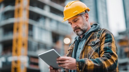 Civil Engineer Using Tablet to Check Construction Schedule – Construction Site, Project Management, and Planning