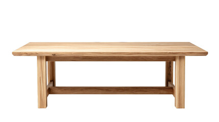  Front view of rectangular white oak wooden coffee table isolated on white