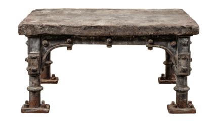 Front view of small cast iron coffee table isolated on white