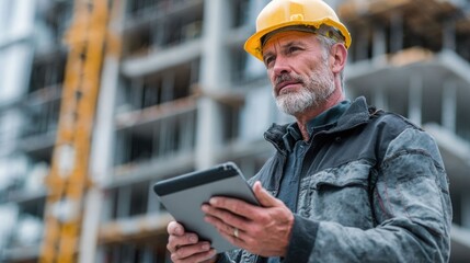 Civil Engineer Using Tablet to Check Construction Schedule – Construction Site, Project Management, and Planning