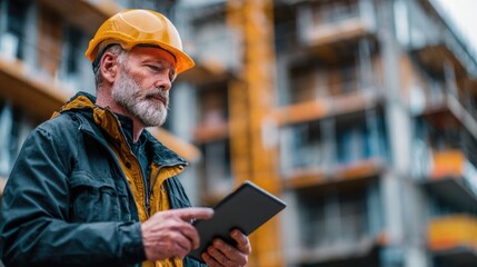 Civil Engineer Using Tablet to Check Construction Schedule – Construction Site, Project Management, and Planning