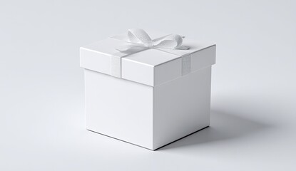 Blank white gift box with white ribbon