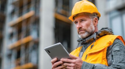 Civil Engineer Using Tablet to Check Construction Schedule – Construction Site, Project Management, and Planning