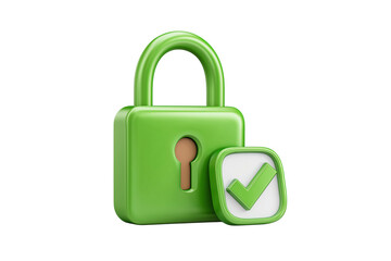 Green lock and check mark isolated on transparent background