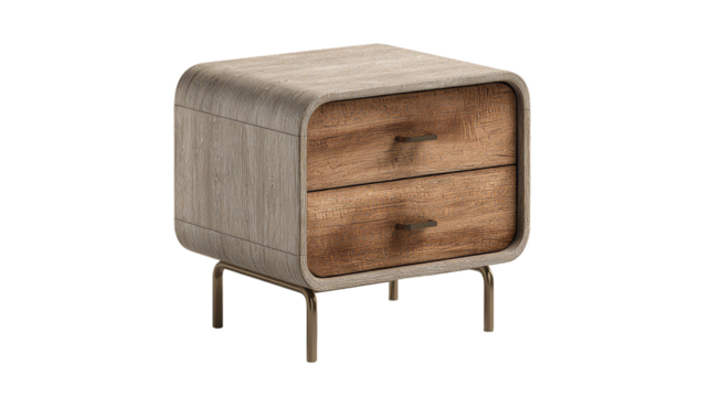 Modern gray bedside table made of wood and steel isolated on white